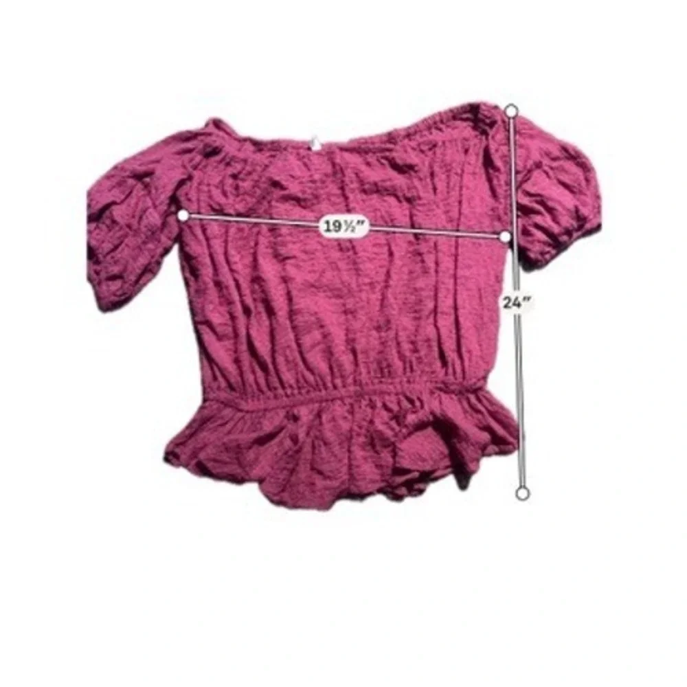 Free People Magenta Pink Off The Shoulder Peplum Blouse Smocked Textured Top‎ M